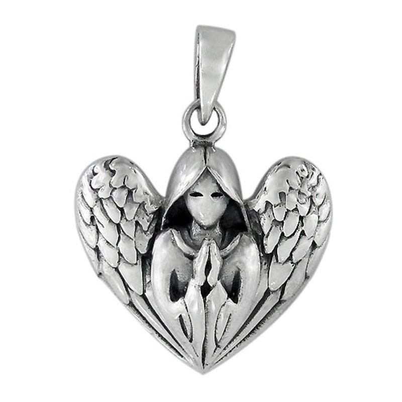 Sterling Silver Praying Angel with Wings Pendant - Click Image to Close